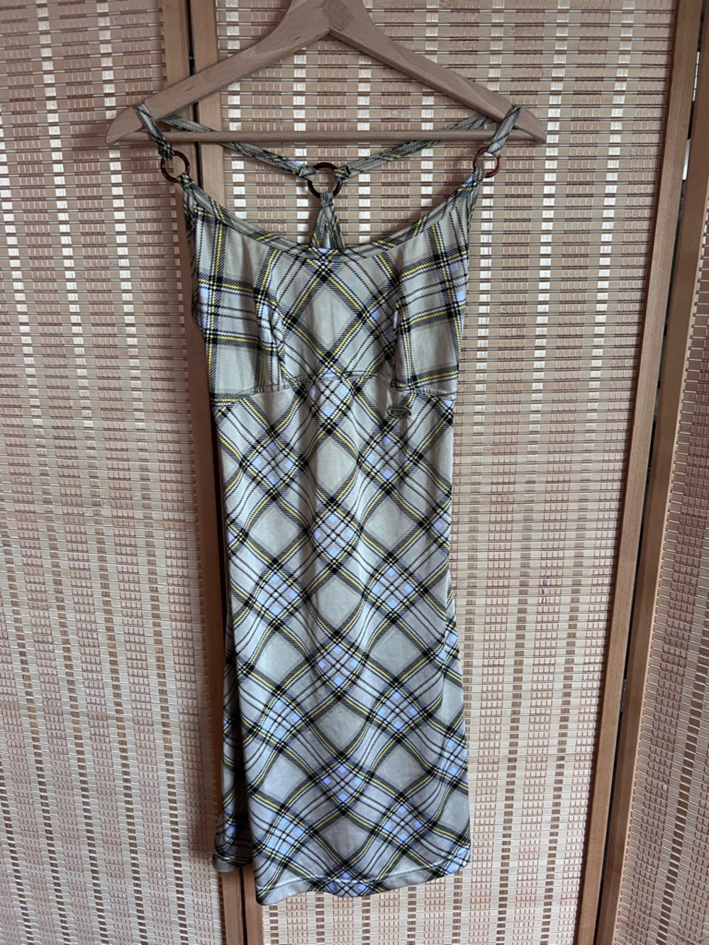 Diesel Yellow, Black & Cream Plaid Slip Dress Large